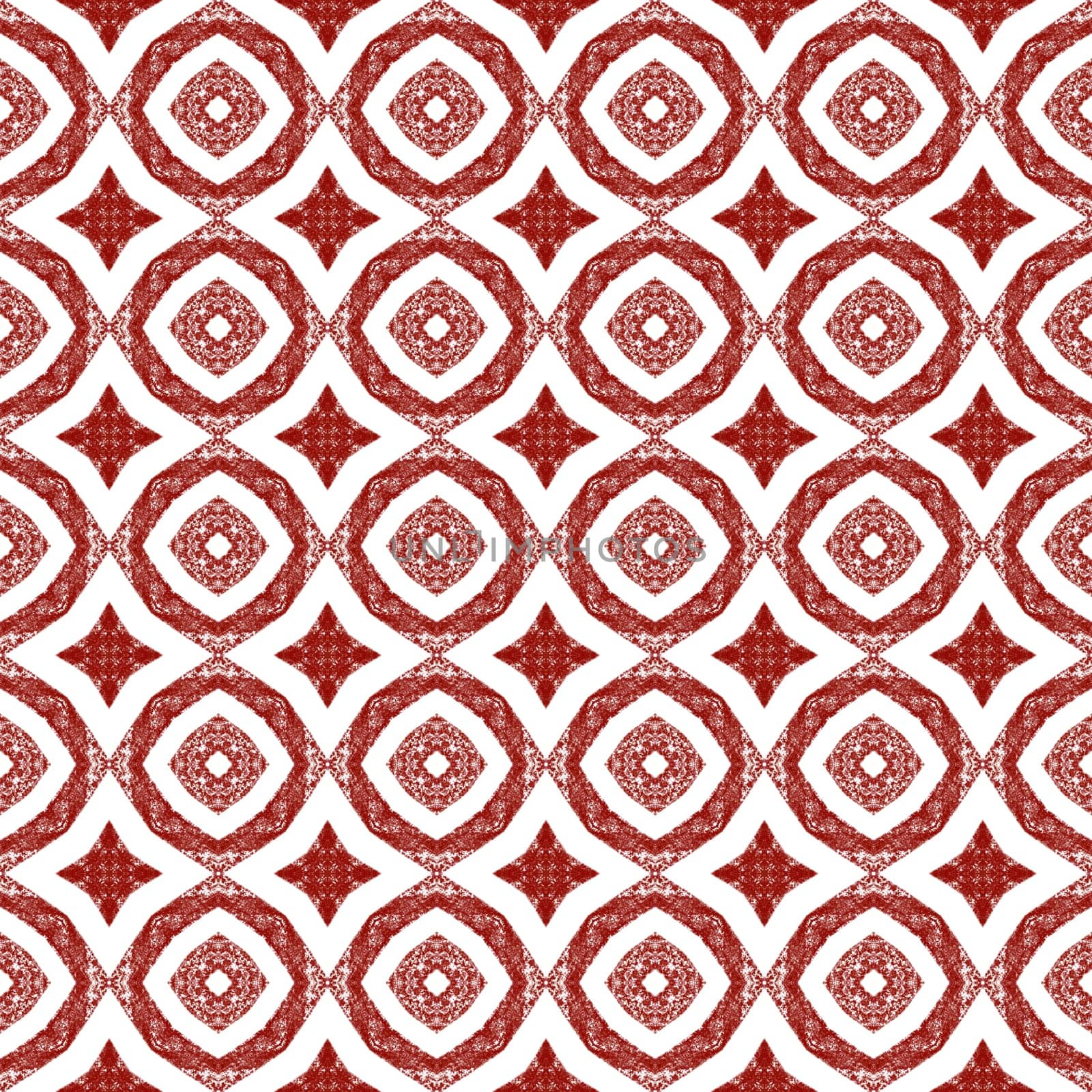 Medallion seamless pattern. Wine red symmetrical kaleidoscope background. Textile ready energetic print, swimwear fabric, wallpaper, wrapping. Watercolor medallion seamless tile.