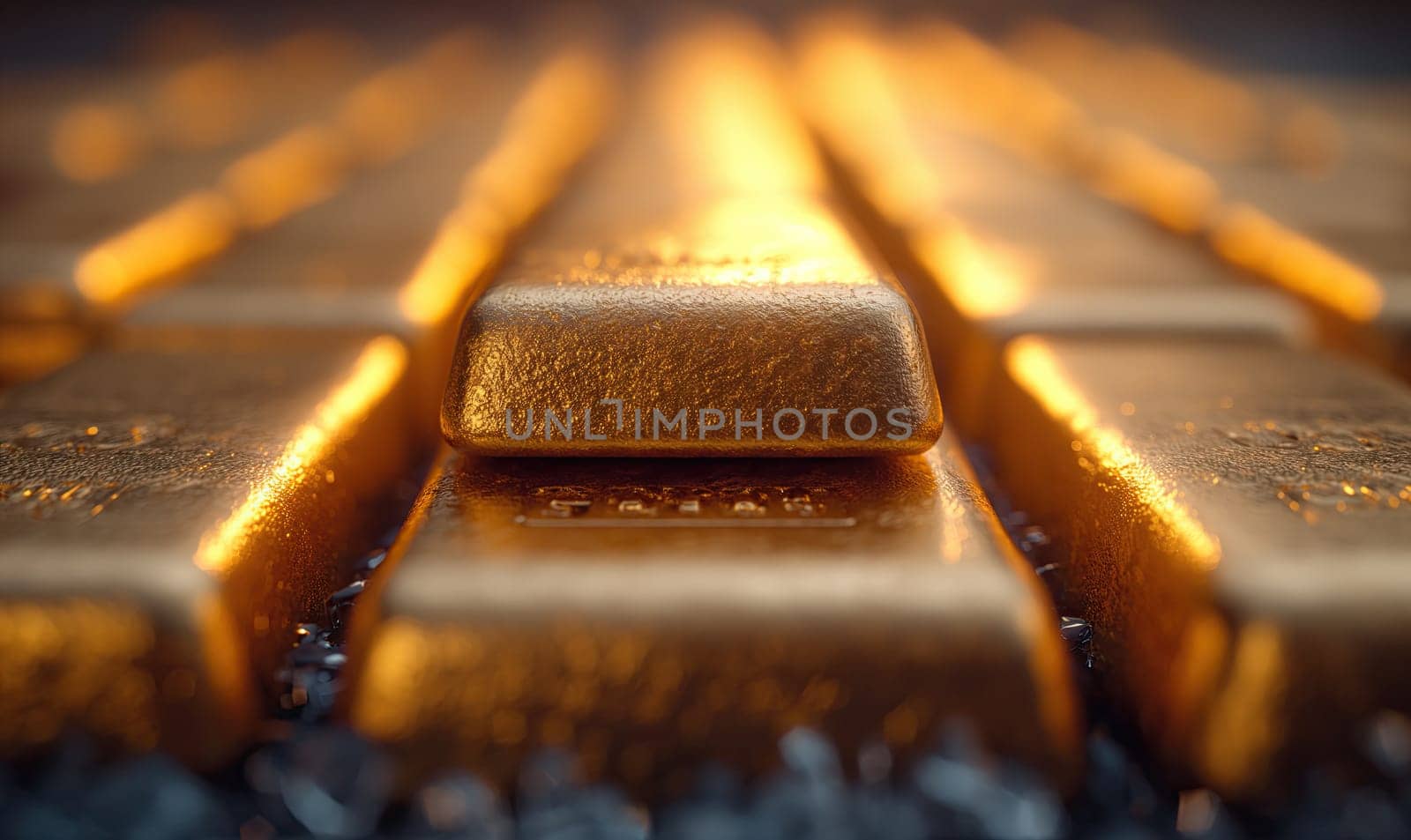 Abstract gold bars as a textural background. Selective soft focus.