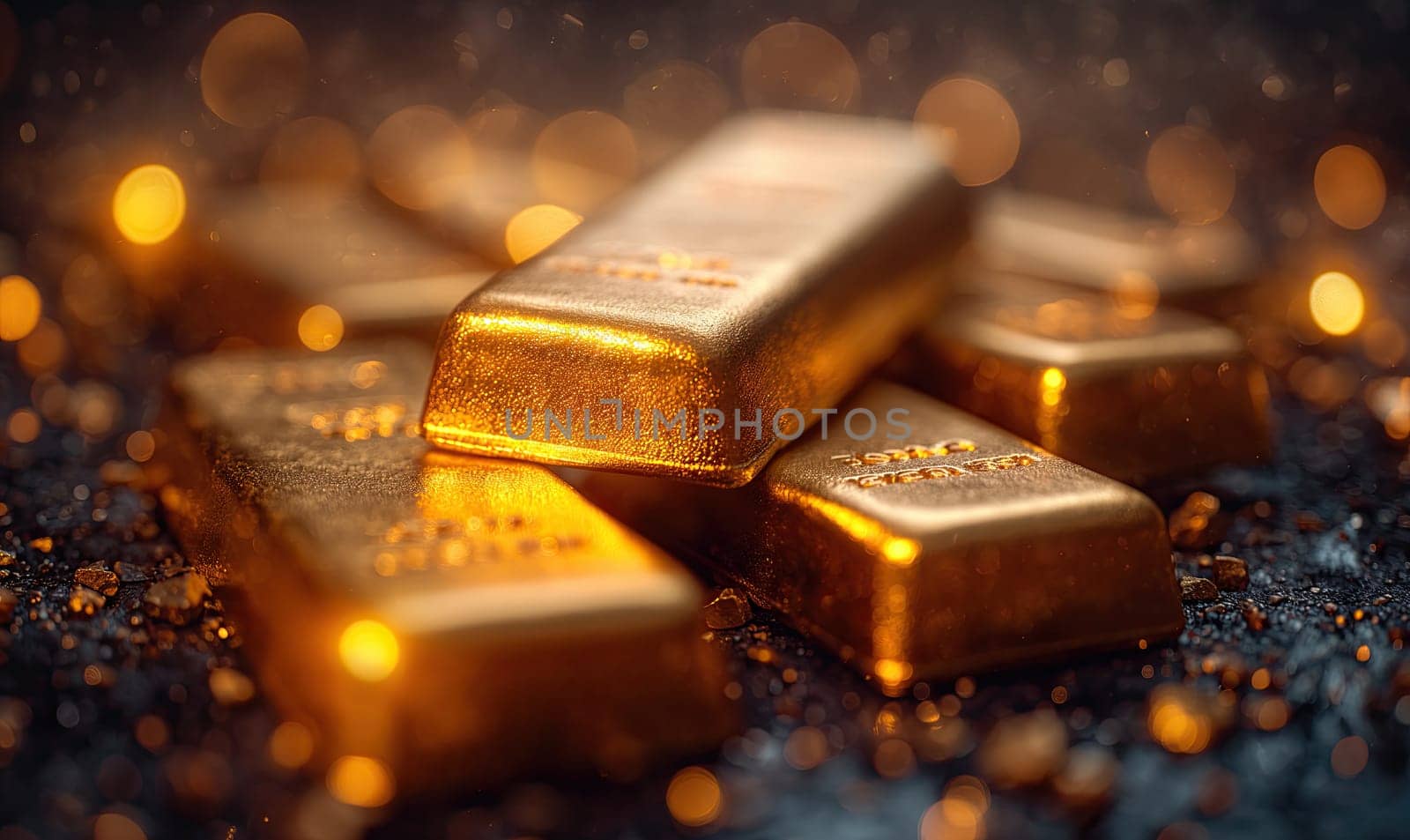 Abstract gold bars as a textural background. Selective soft focus.