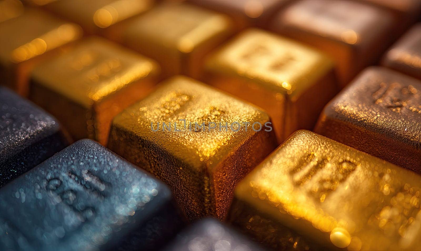 Abstract gold bars as a textural background. Selective soft focus.