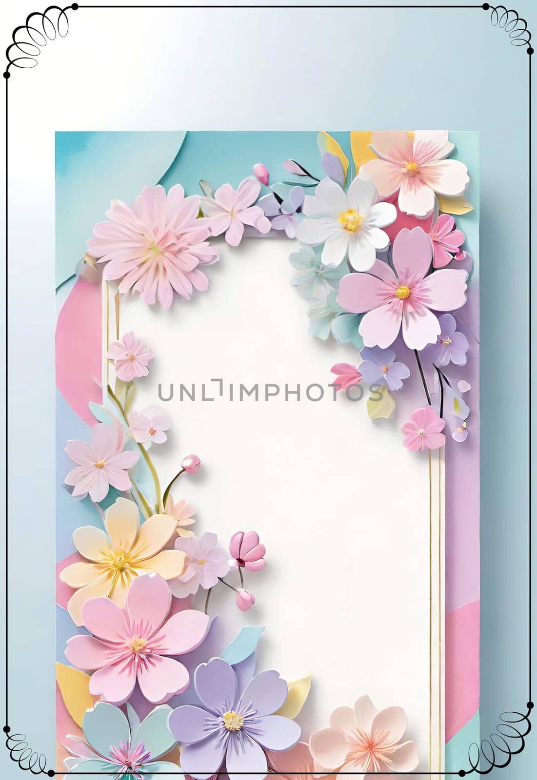 Cherry blossom frame on pastel background with space for text. Sakura.Paper art of Cherry blossom with frame on pastel background.Paper cut style.Spring background with sakura flowers and leaves. Vector paper illustration.3d rendering.Spring flowers frame with copy space for your text. Pastel colors.Minimal style.İnvitation and celebrations.