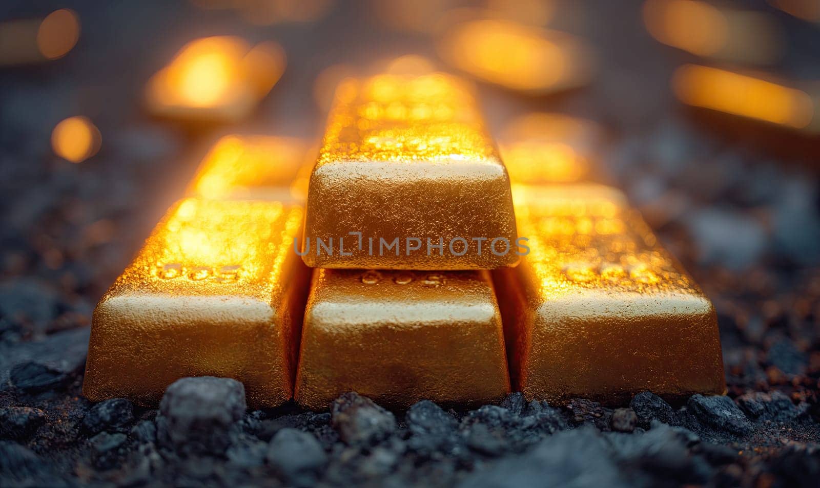 Abstract gold bars as a textural background. Selective soft focus.
