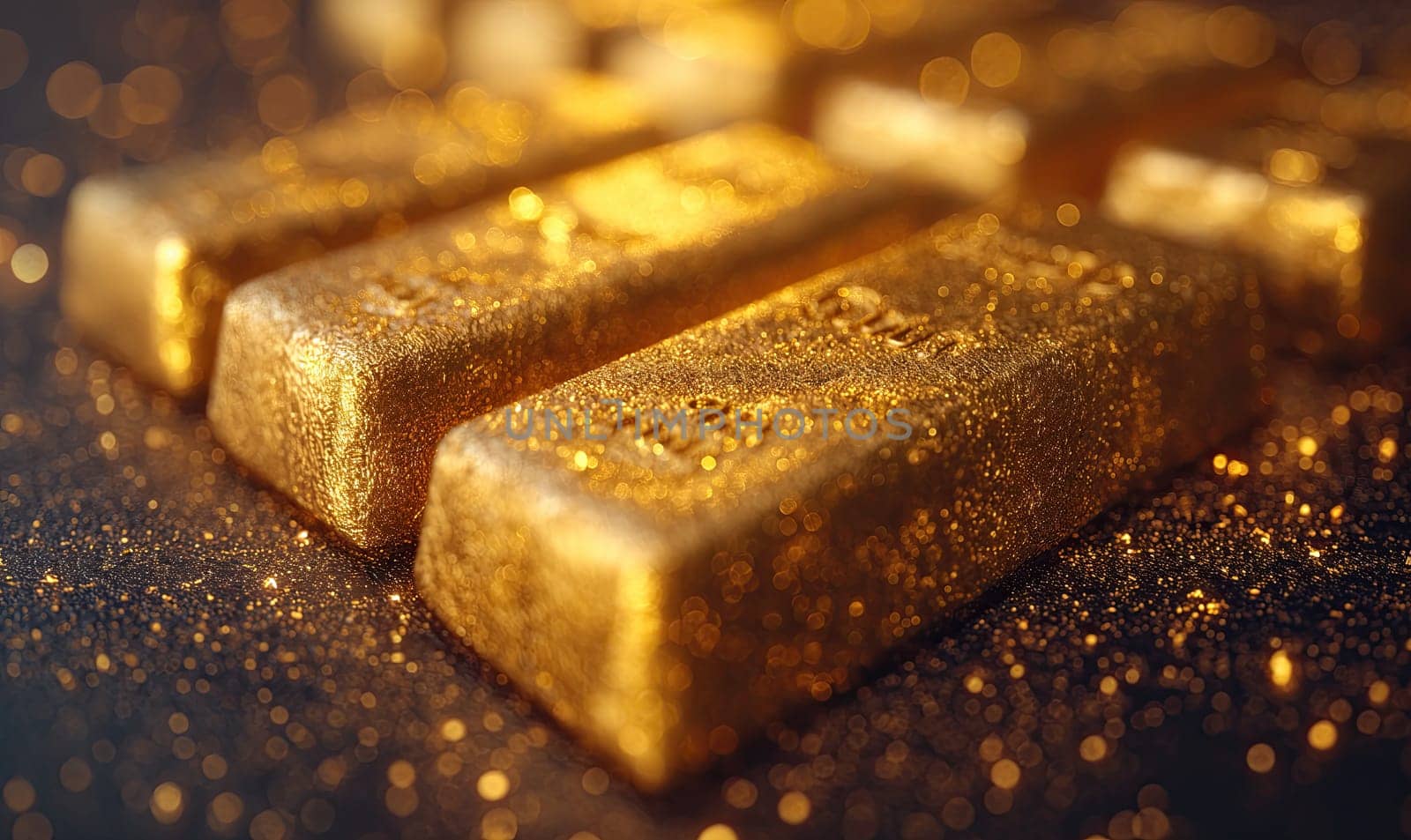 Abstract gold bars as a textural background. Selective soft focus.
