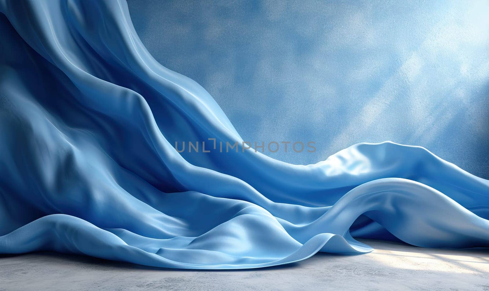 Blue fabric close-up, with wavy lines, background. by Fischeron