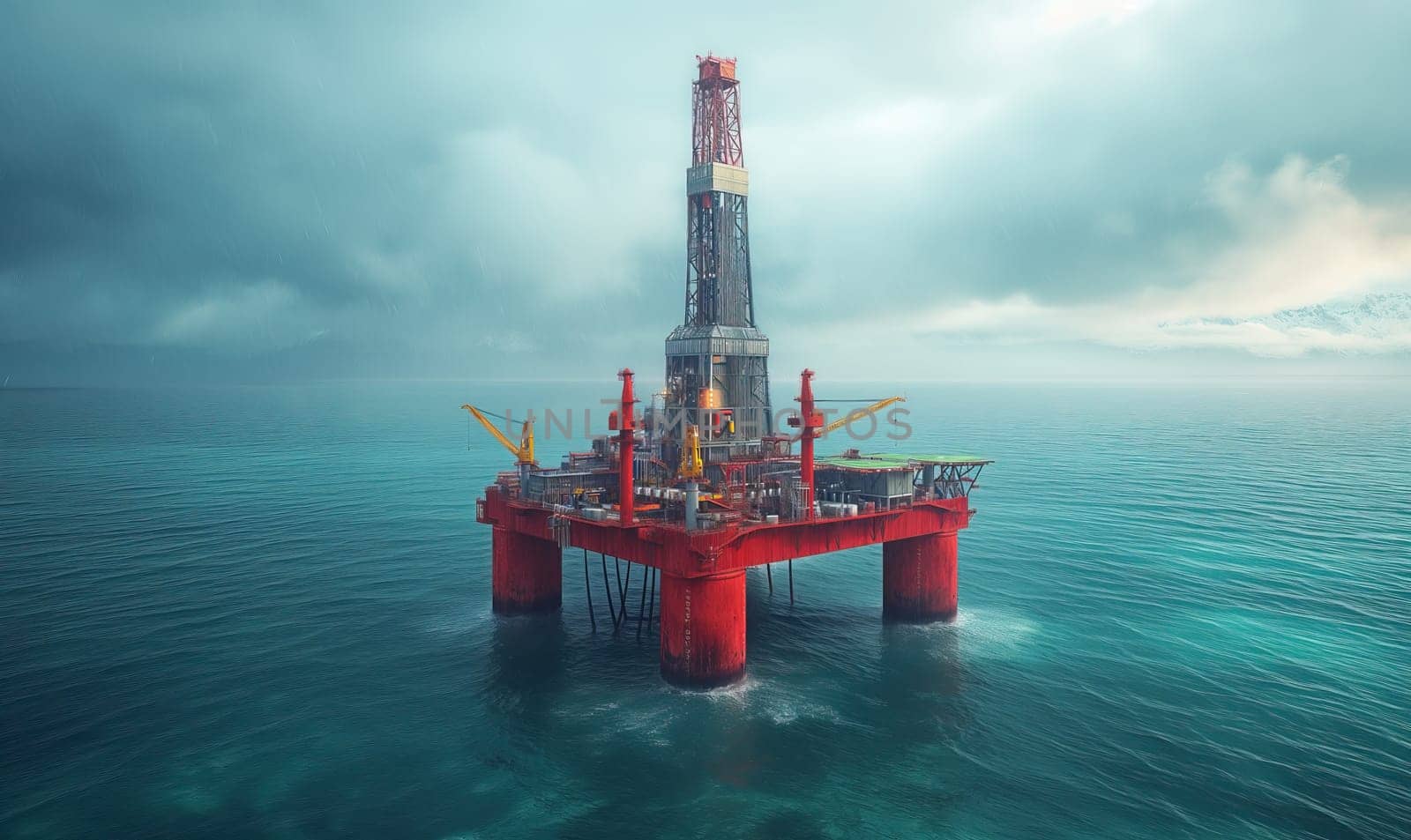Industrial offshore drilling rig in the middle of the sea. Selective soft focus.