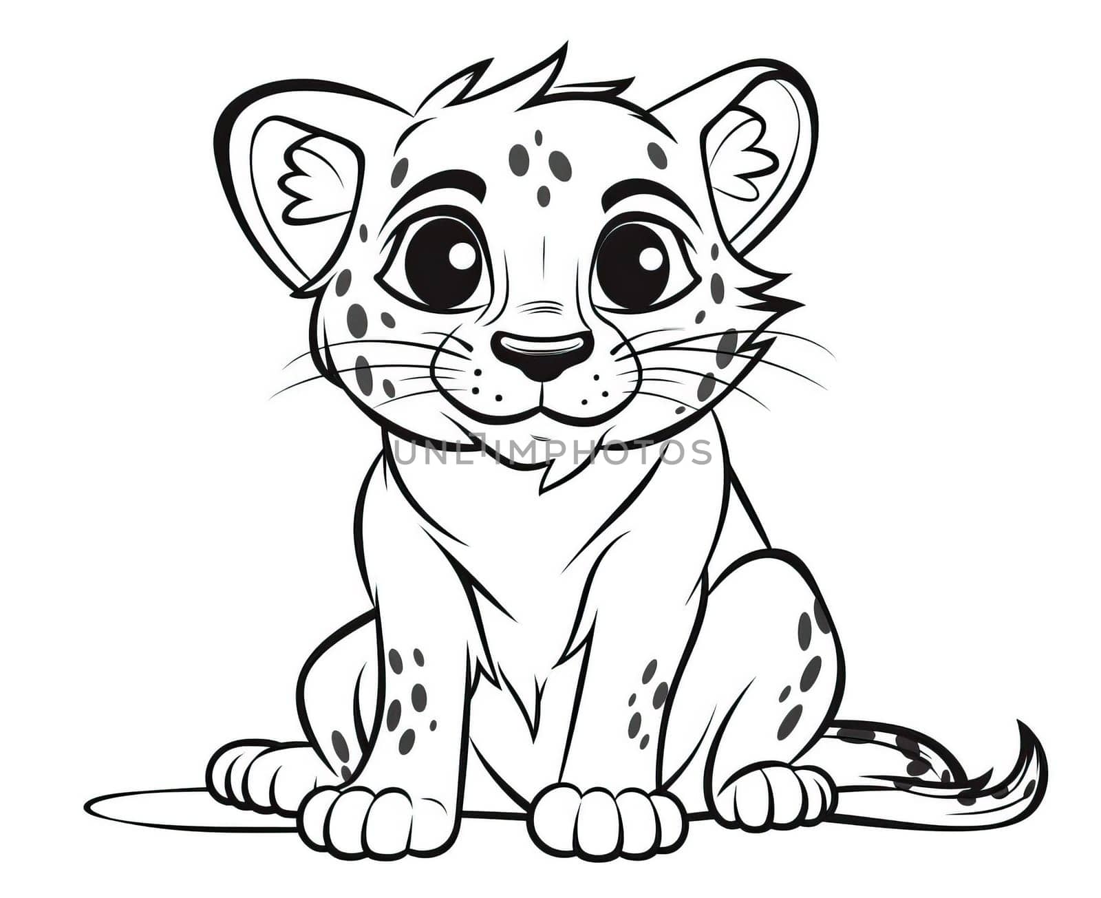 Black and white illustration for coloring animal, lion. Selective soft focus.