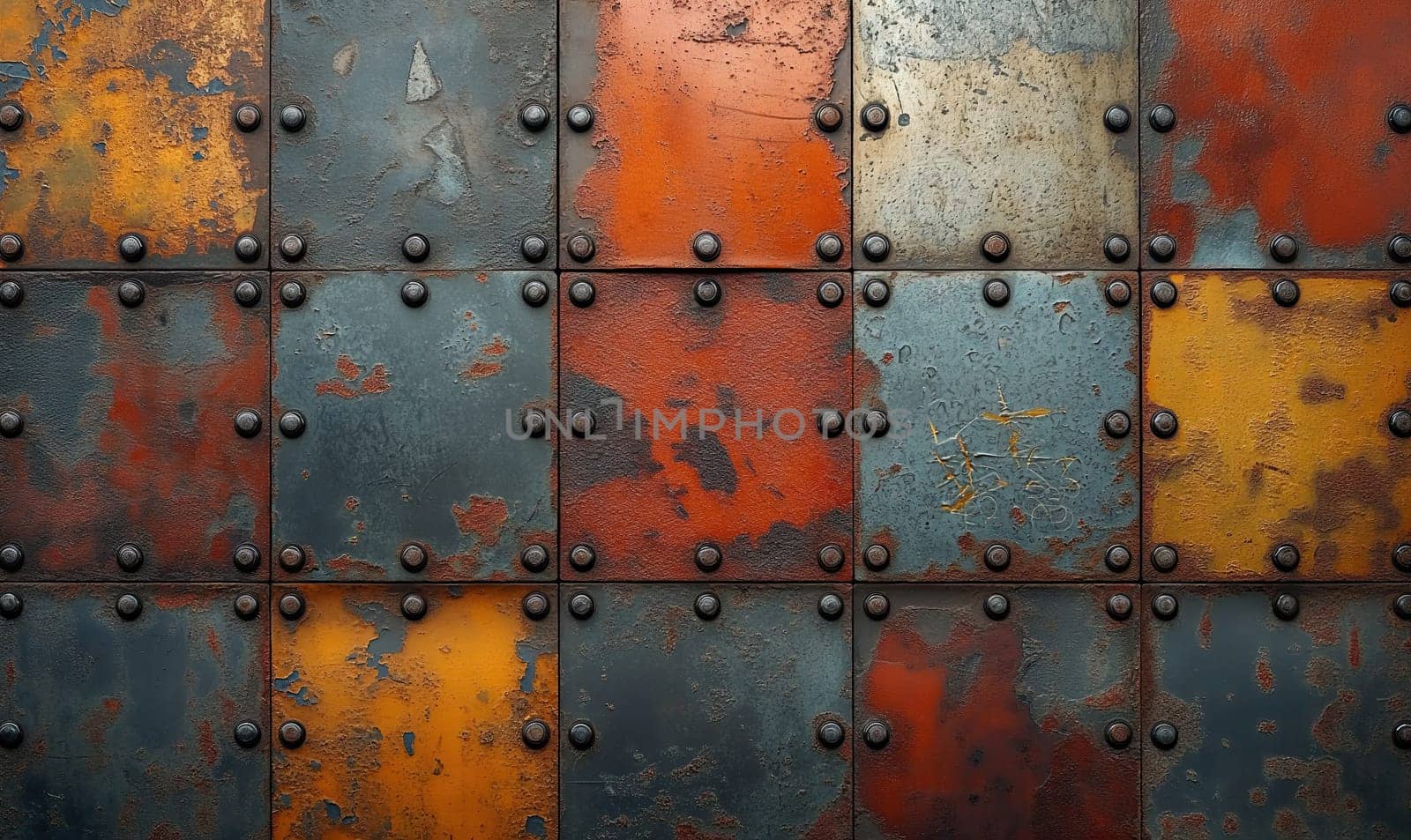 Industrial colored background with metal textures. Selective soft focus.