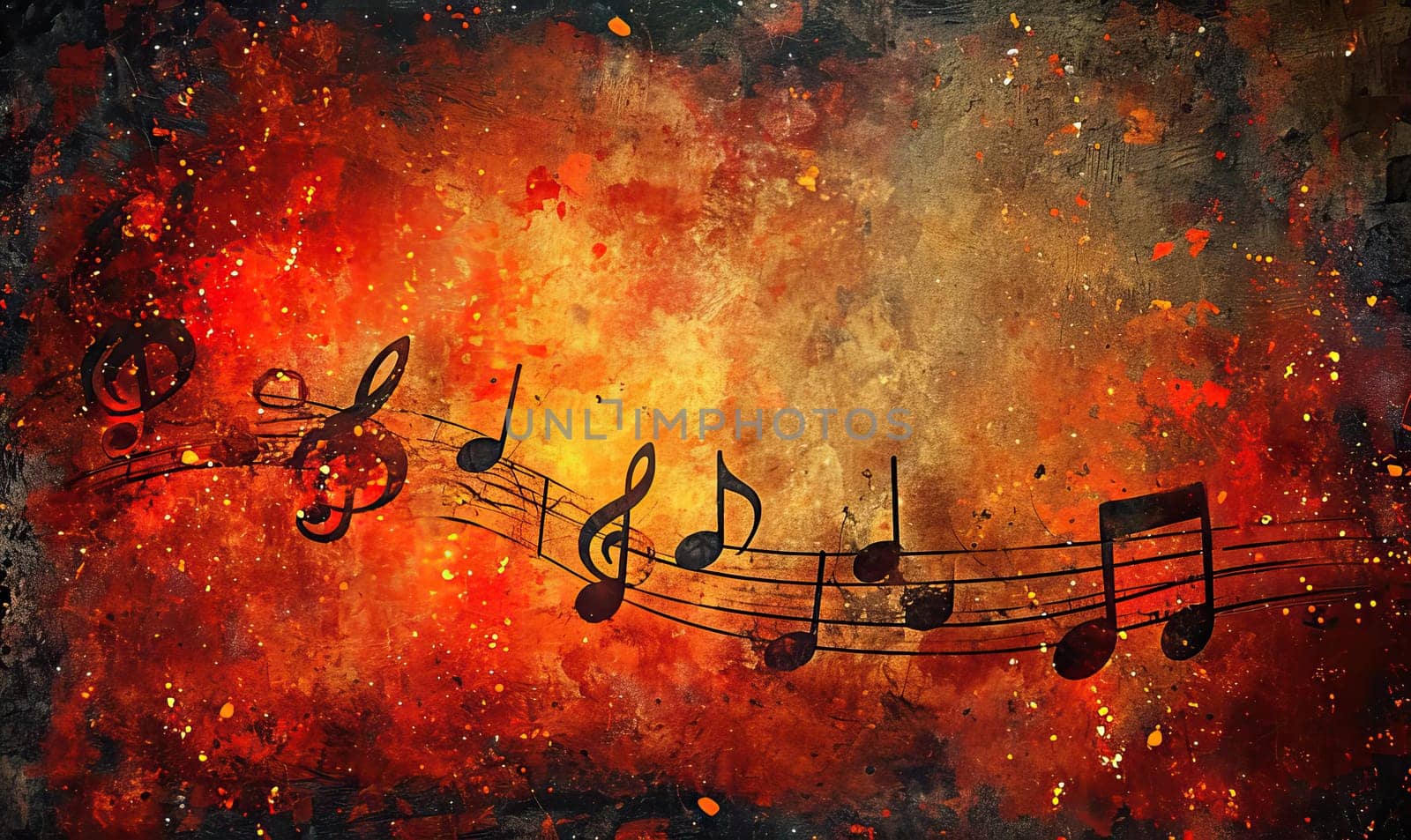 Abstract colorful musical background with notes, instruments. by Fischeron