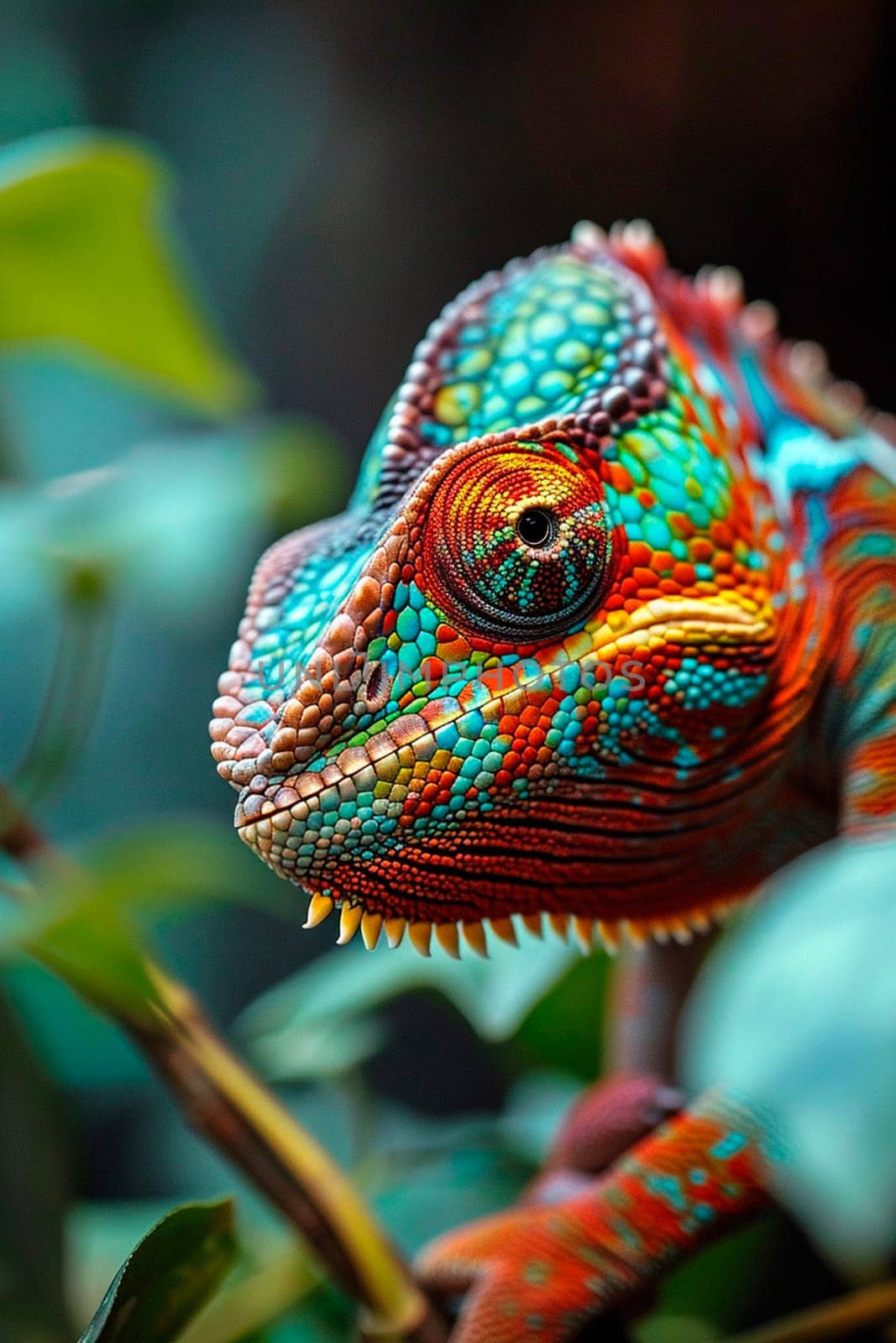 chameleon on a tree branch. Selective focus. by mila1784