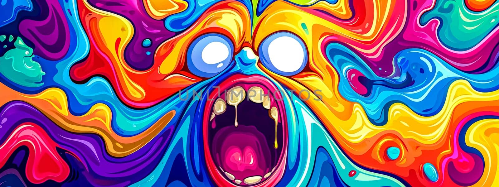 Abstract swirls of vivid colors with a cartoonish face in a state of shock or surprise. by Edophoto