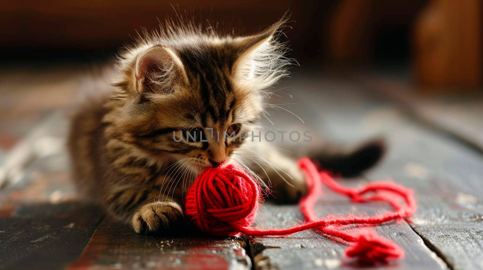 the cat plays with a ball of thread. Selective focus. animal.