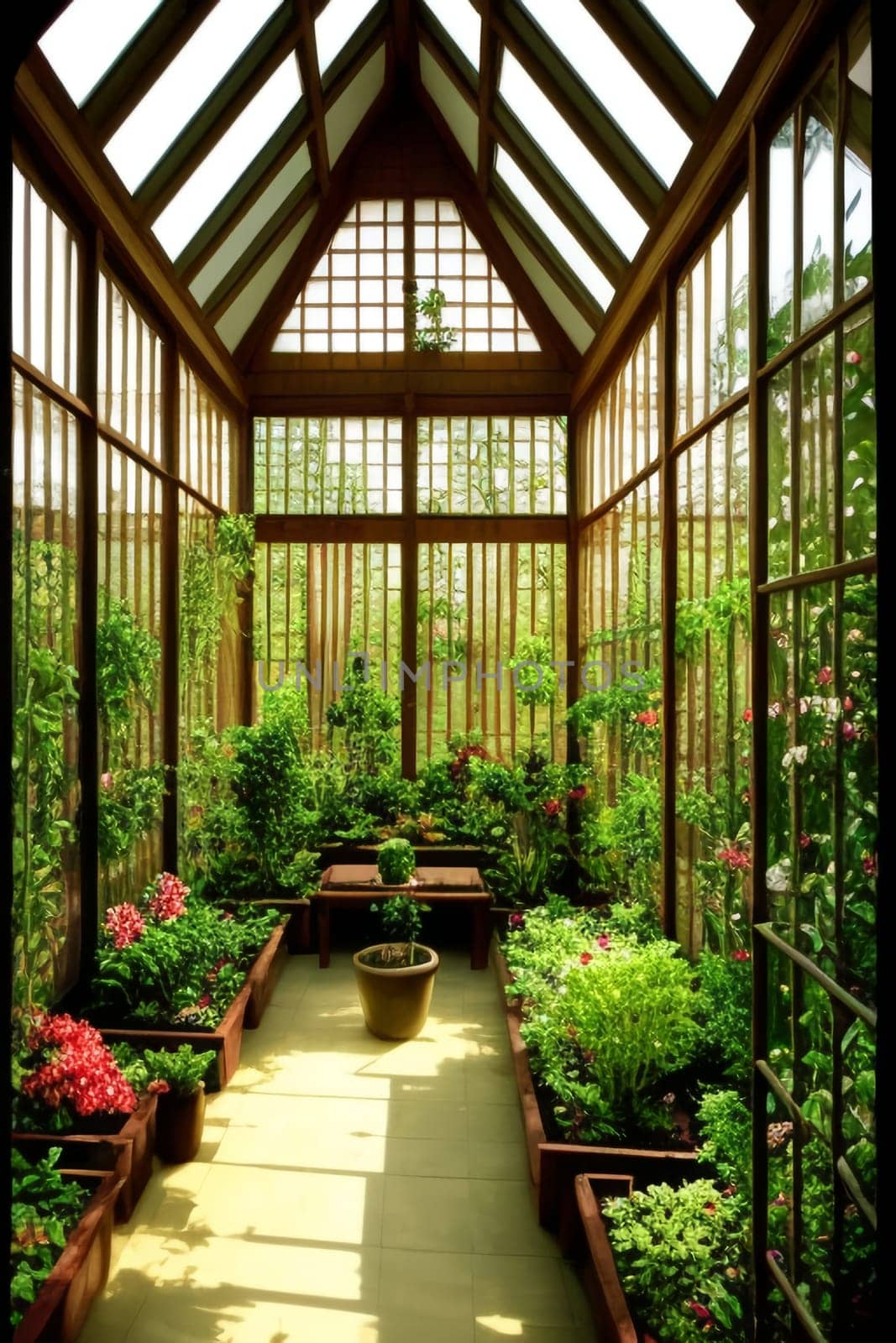 A spacious botanical garden in a large greenhouse. The concept of gardening and gardening