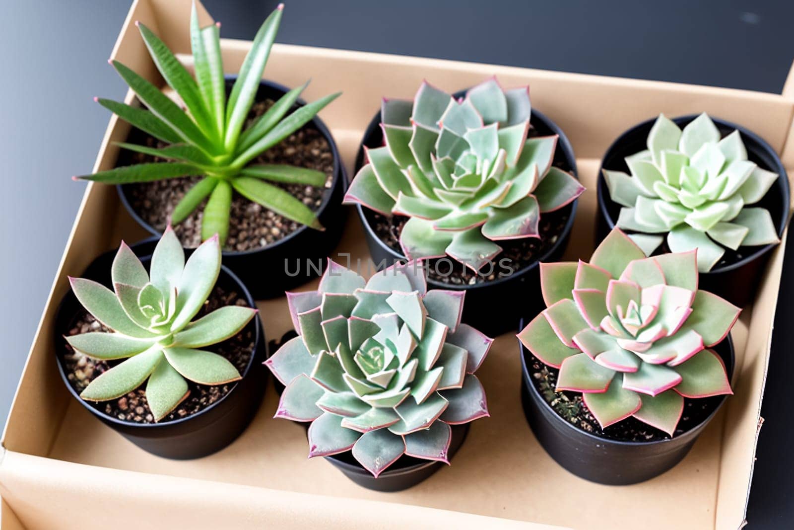 A large set of succulents in an eco-paper bag. Eco-friendly reusable eco-bag and succulents. Shop of indoor plants