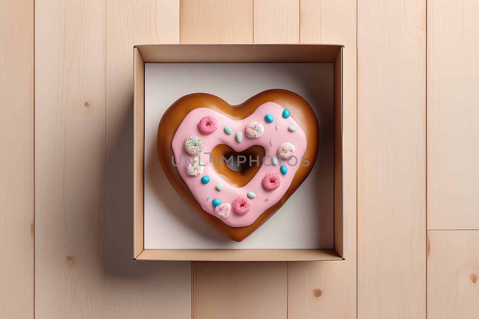 Donut in the shape of a heart. Valentine's Day Gift Concept