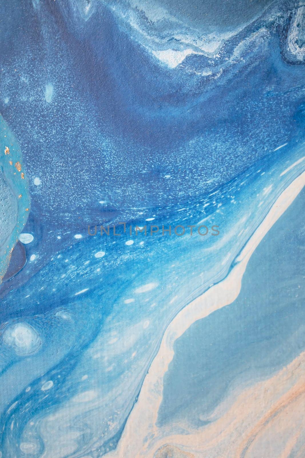 Abstract fluid acrylic painting. Marbled blue abstract background. by MariDein