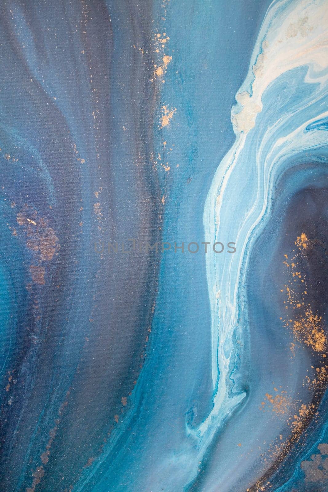 Abstract fluid acrylic painting. Marbled blue abstract background. by MariDein