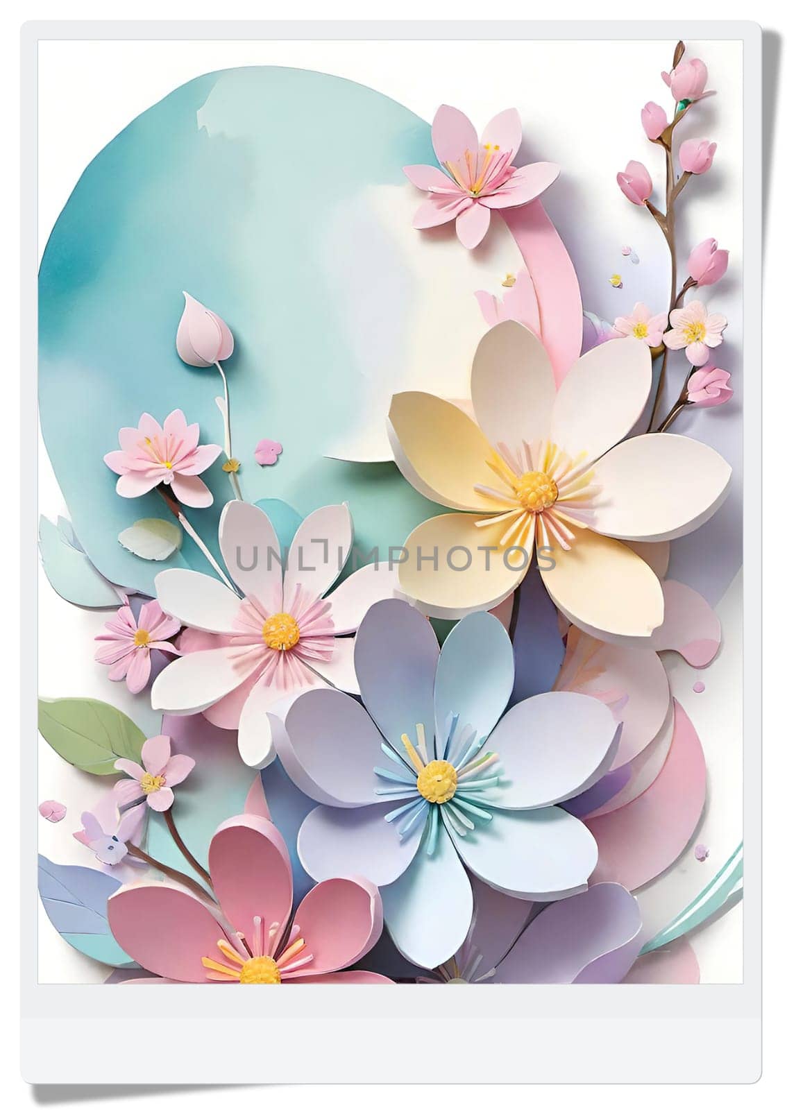 Cherry blossom frame on pastel background with space for text. Sakura.Paper art of Cherry blossom with frame on pastel background.Paper cut style.Spring background with sakura flowers and leaves. Vector paper illustration.3d rendering.Spring flowers frame with copy space for your text. Pastel colors.Minimal style.İnvitation and celebrations.