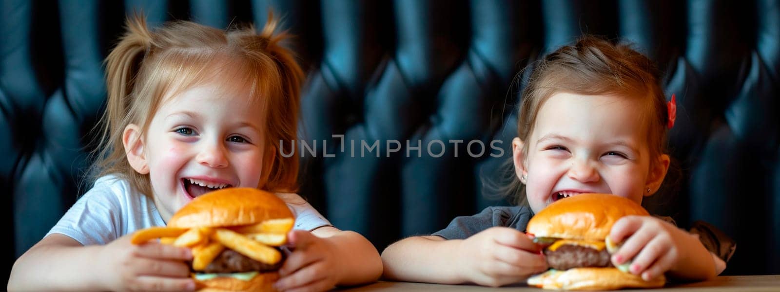 children eat fast food in a cafe. Selective focus. food.