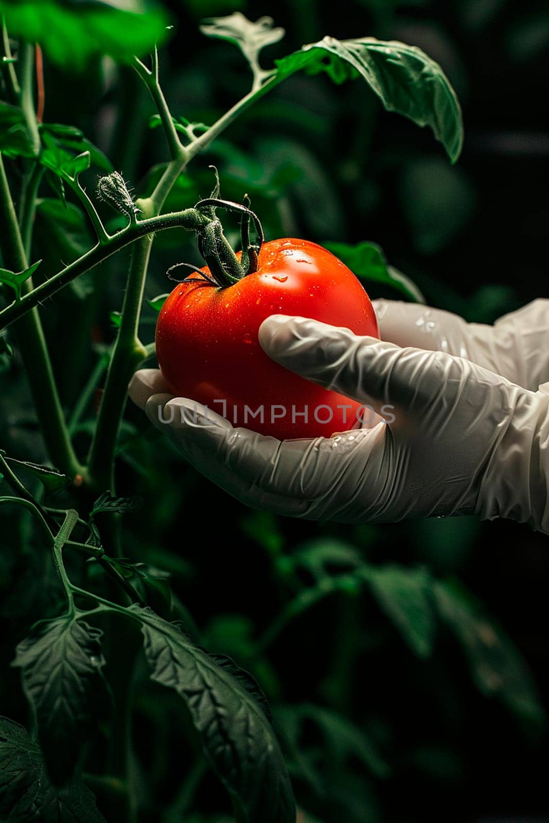 A ripe tomato in the hands of a farmer. Selective focus. by mila1784