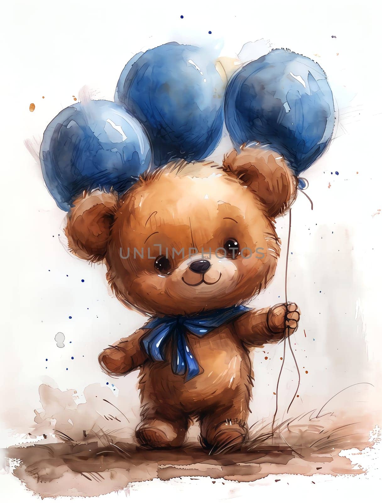 Cute Teddy Bears. Watercolor. AI generated. by AndreyKENO