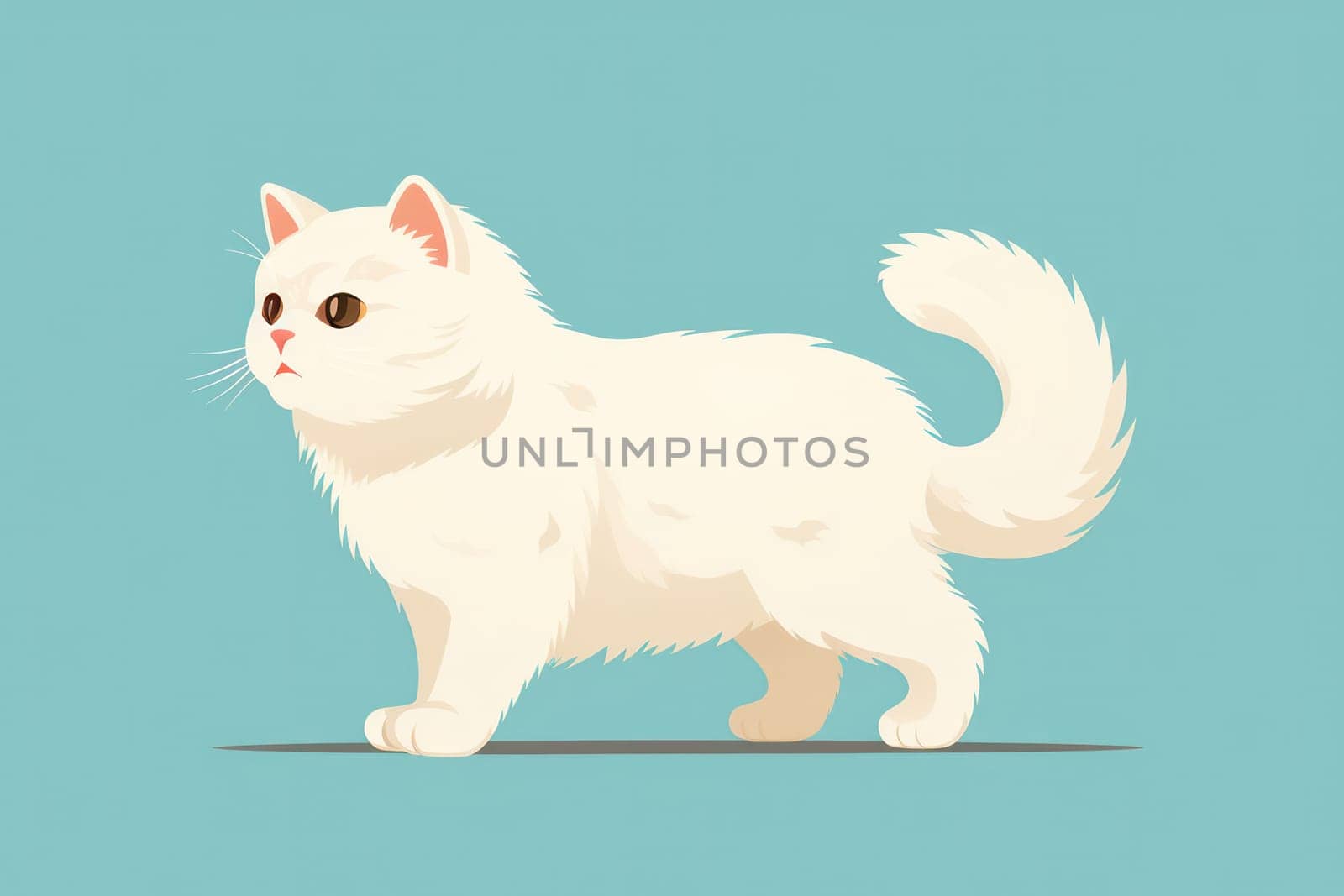 Cute Cartoon Cat Kitten Illustration on White Background: Happy Domestic Purebred Feline Beauty