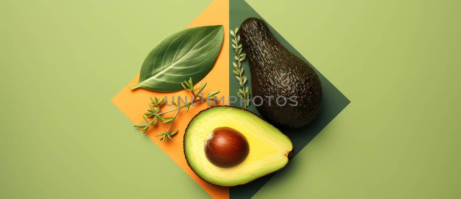 Organic Green Avocados, Fresh and Ripe, Halved and Seed Exposed on White Background: Exotic Vegan Delight for Healthy Eating by Vichizh