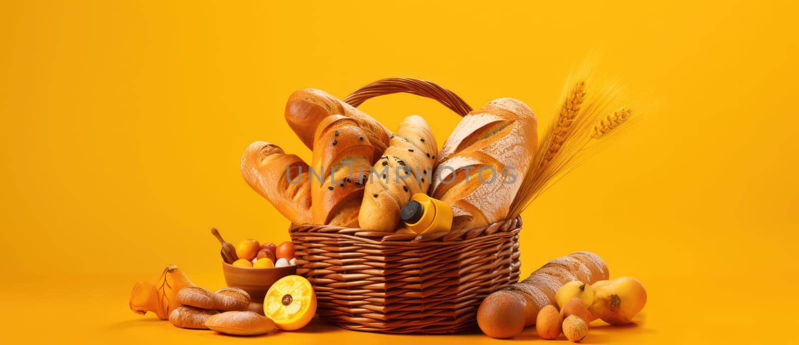 Bread Basket Bounty: Freshly Baked Traditional Organic Wheat Loaf in a Rustic Wooden Bakery Basket