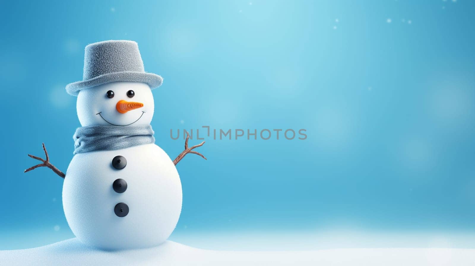 Snowman on blue phone. selective focus. Objects generative AI,