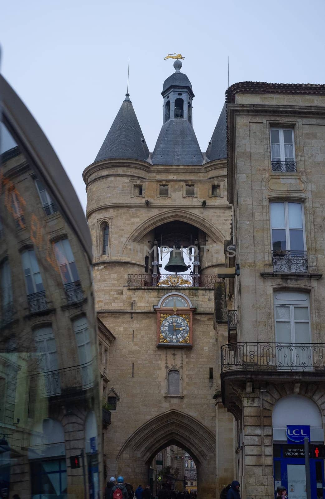 BORDEAUX, FRANCE - JANUARY 14, 2024: Porte Saint Eloi Gate, also known as Grosse Cloche (Big Bell) in the city center of Bordeaux, High quality photo