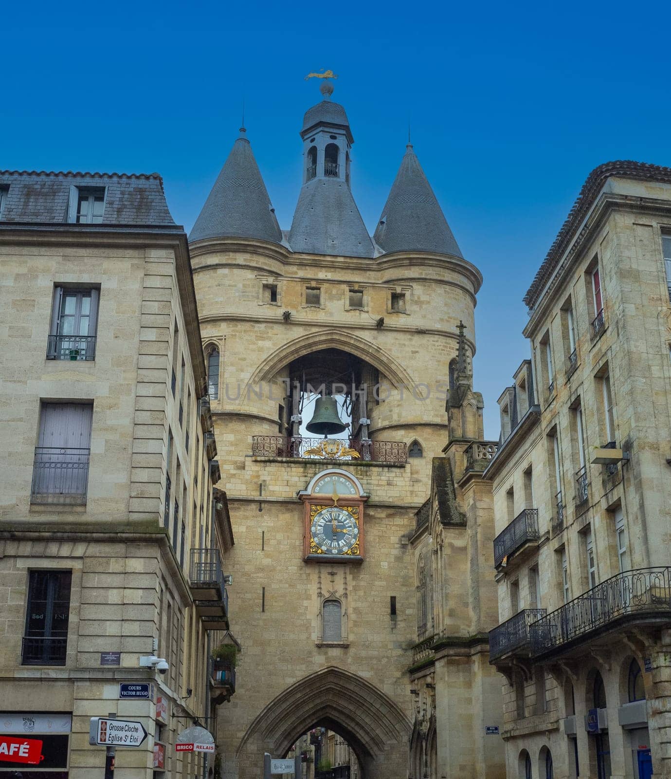 BORDEAUX, FRANCE - JANUARY 14, 2024: Porte Saint Eloi Gate, also known as Grosse Cloche (Big Bell) in the city center of Bordeaux, High quality photo