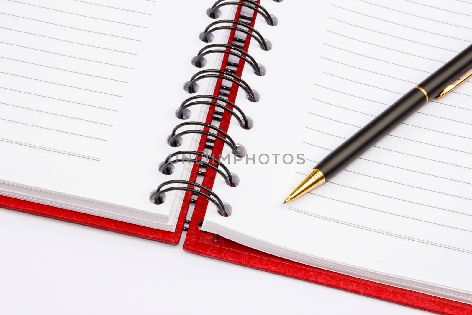 open notebook and mechanical pencil, top view 