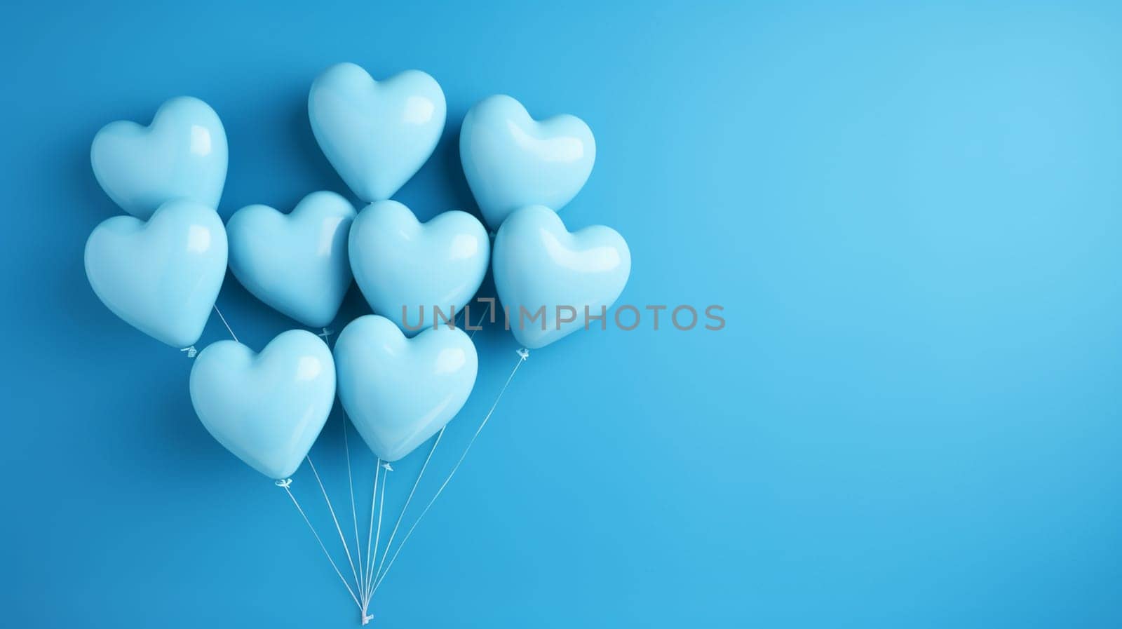 Heart shaped balloons on a blue background. selective focus. Holidays Generative AI,