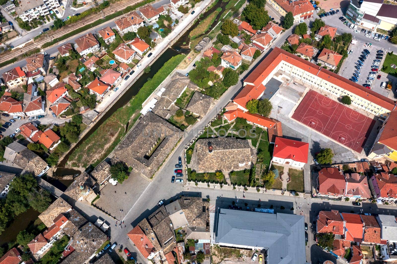 Aerial view of the city center of the Bulgarian town Tryavna by EdVal