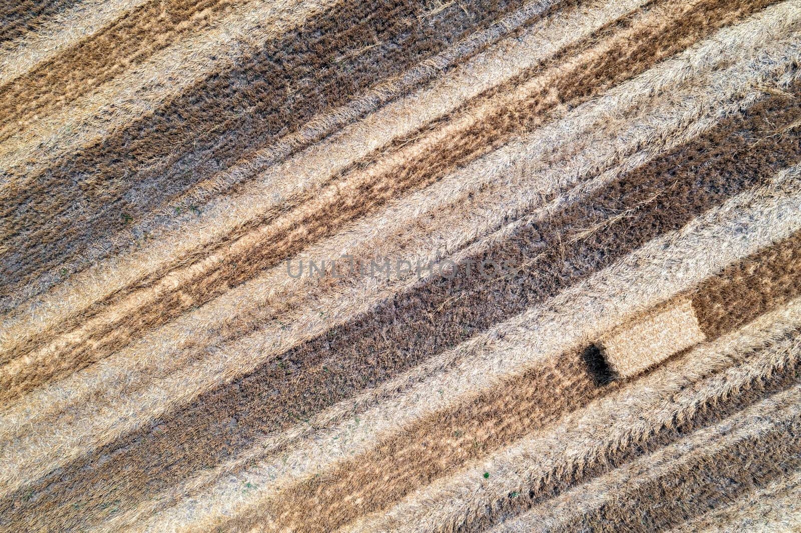 Aerial drone view of the mown field with hay bale by EdVal