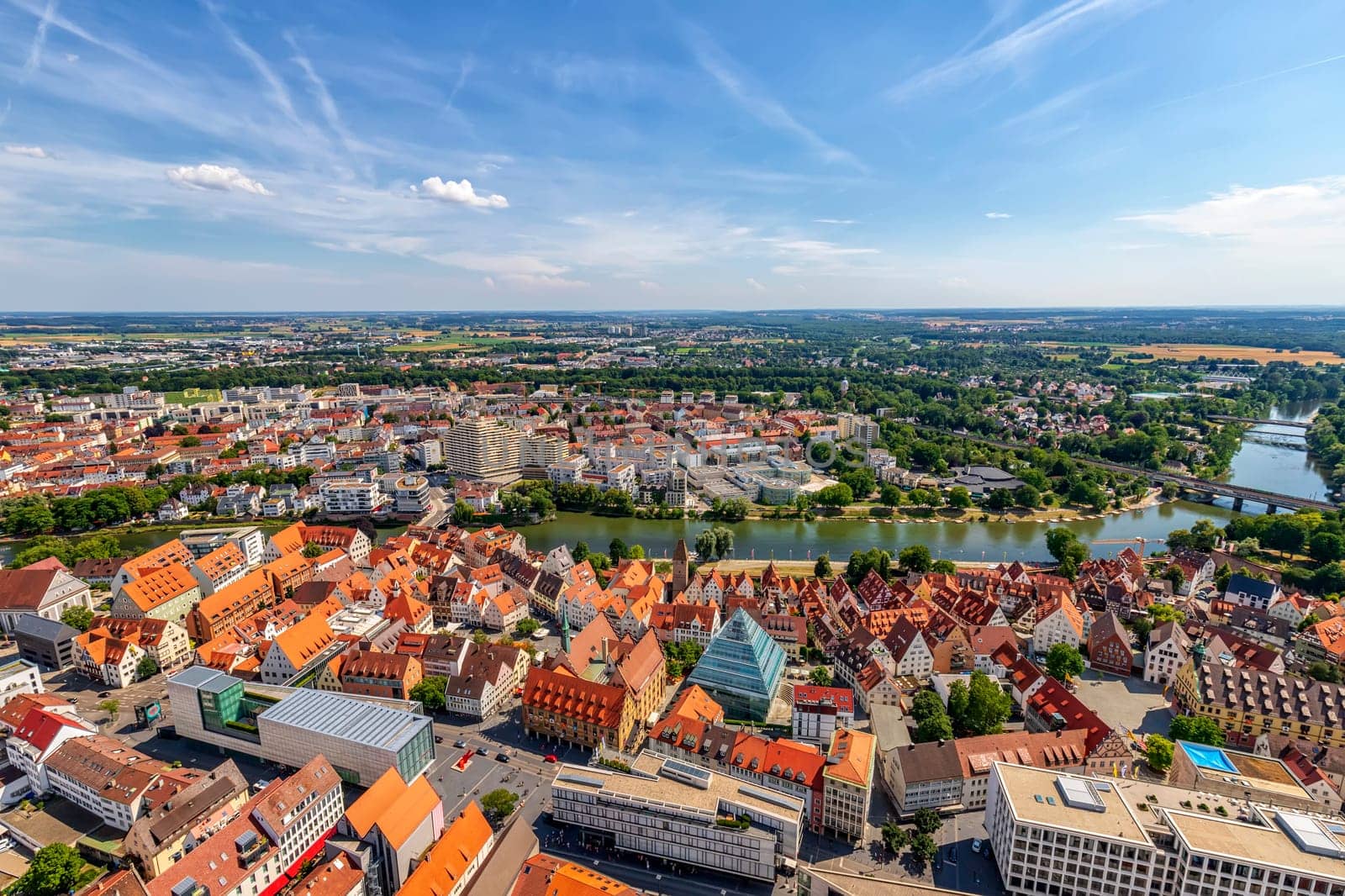 Houses and river in the city of Ulm, Germany. View from the top of Ulm Minster the world's tallest church. by EdVal