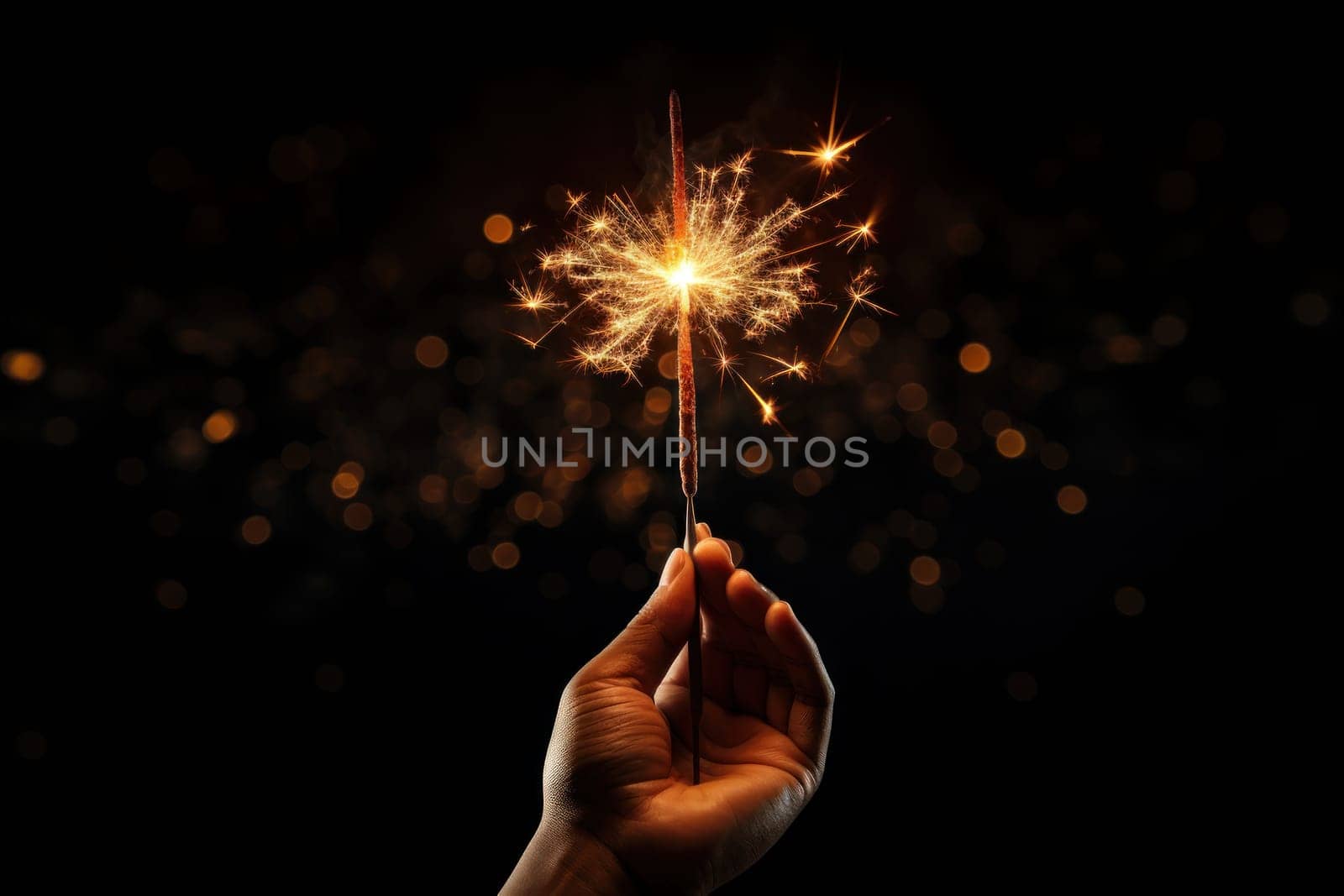 Hand holding sparkler firework celebrate new year. Generative AI.