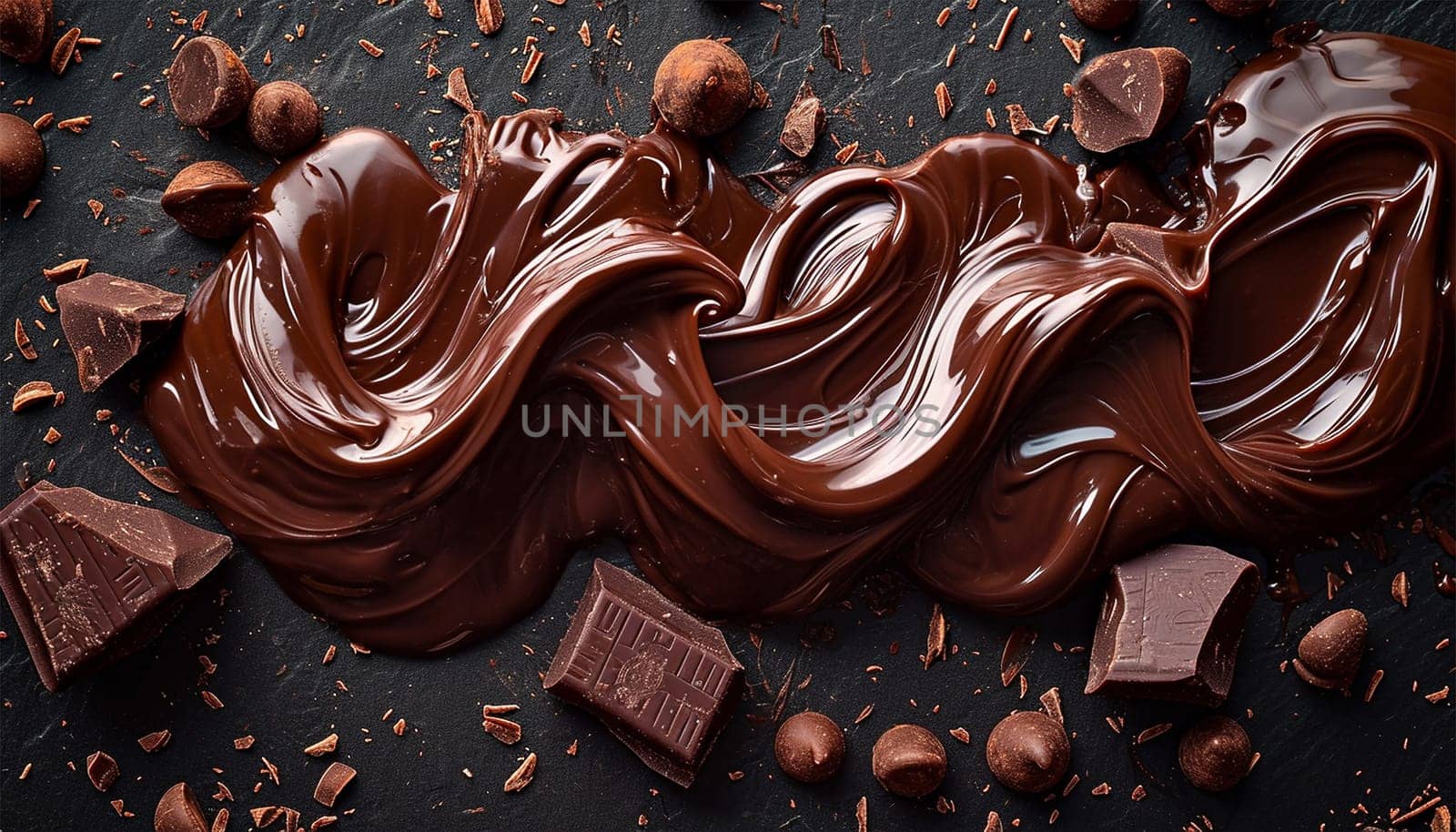 Stirring chocolate, hot melted liquid chocolate, mixing molten milk chocolate or dark caramel. Cooking handmade chocolate dessert and candies. Confectionery background texture flowing by Annebel146