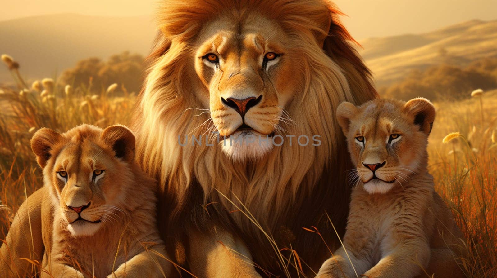 Lion family. selective focus. animals Generative AI,