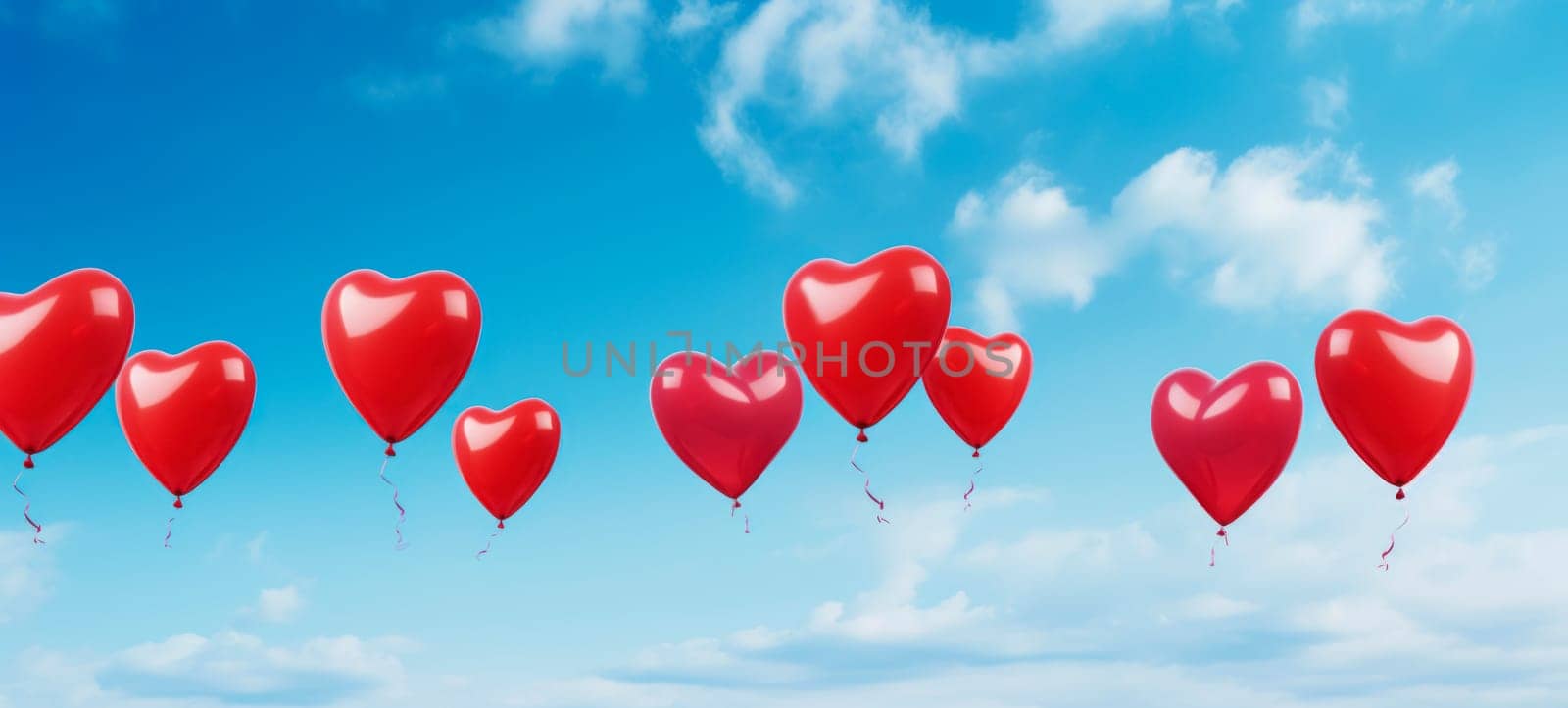 Love is in the Air: Red Heart Balloons Against Blue Sky by andreyz