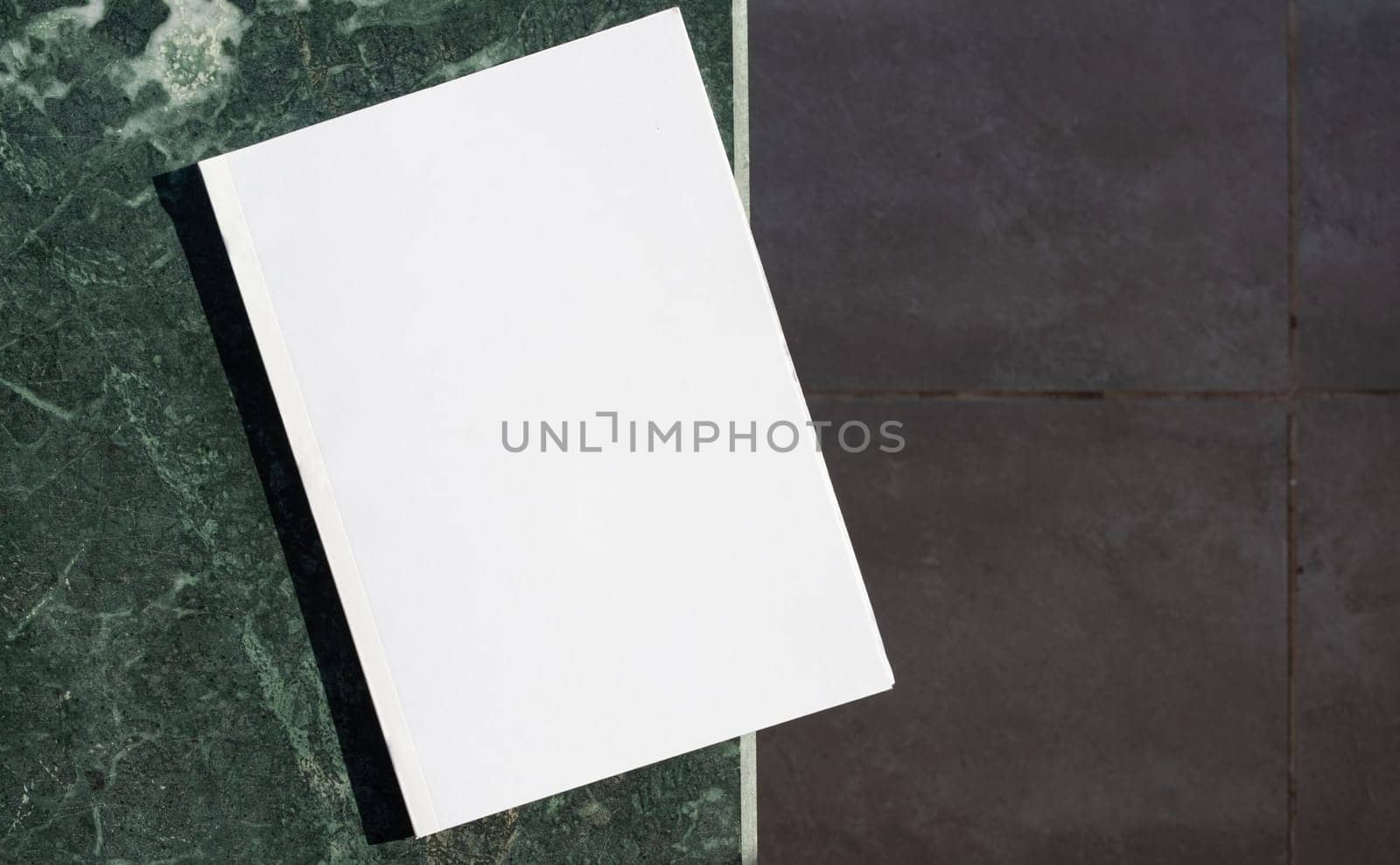 blank magazine mockup on green marble stone coffee table , shadow overlay by Desperada