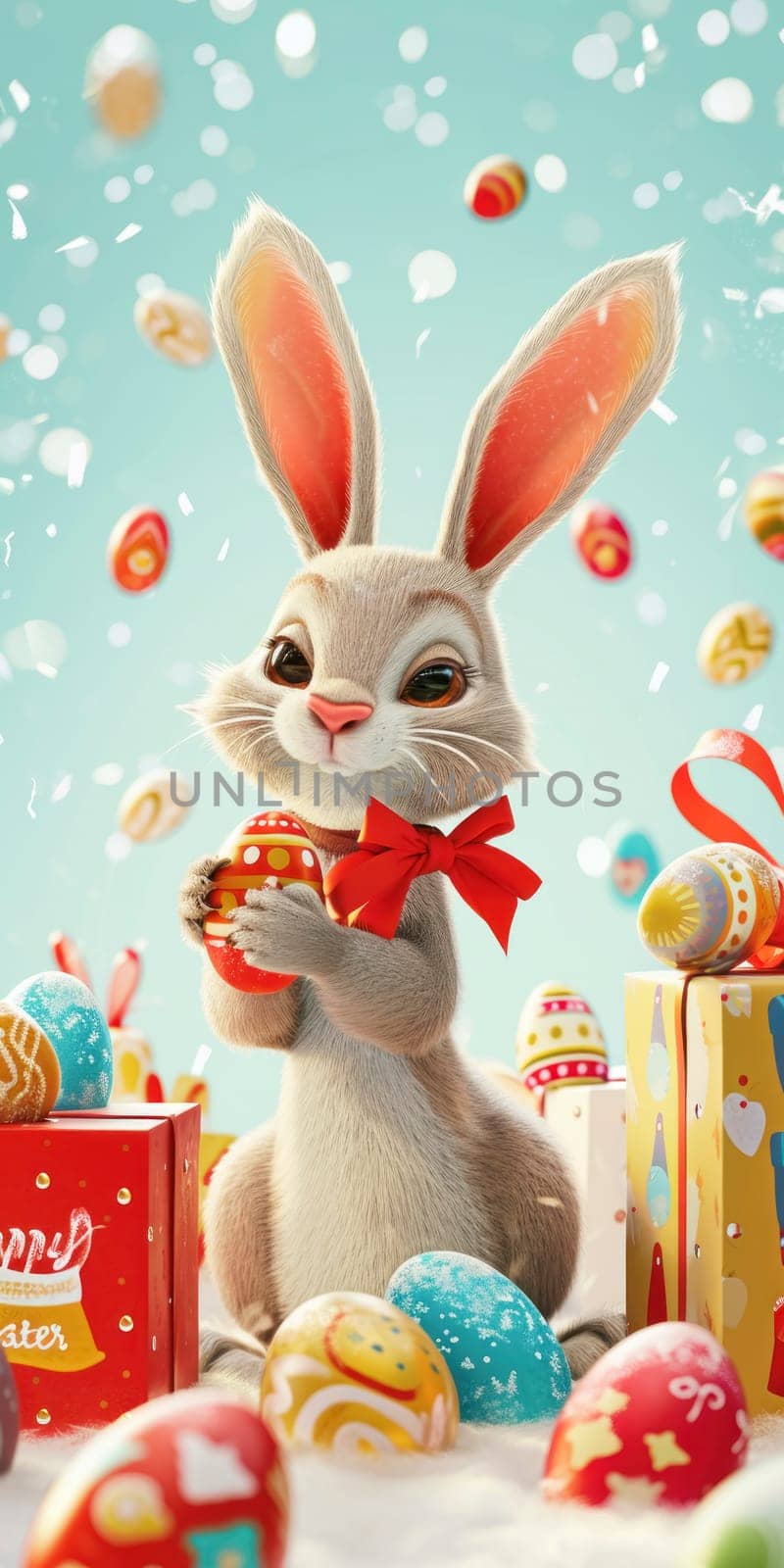 Adorable Easter Bunny with Decorative Eggs and Gifts by andreyz