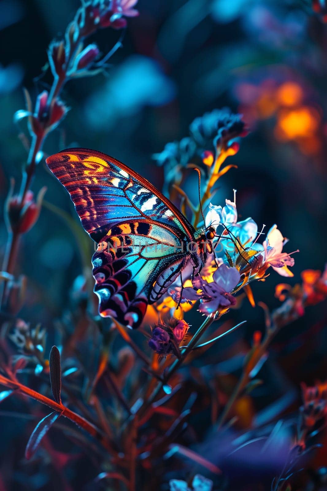 Beautiful butterfly on flowers selective animals focus Generative Ai
