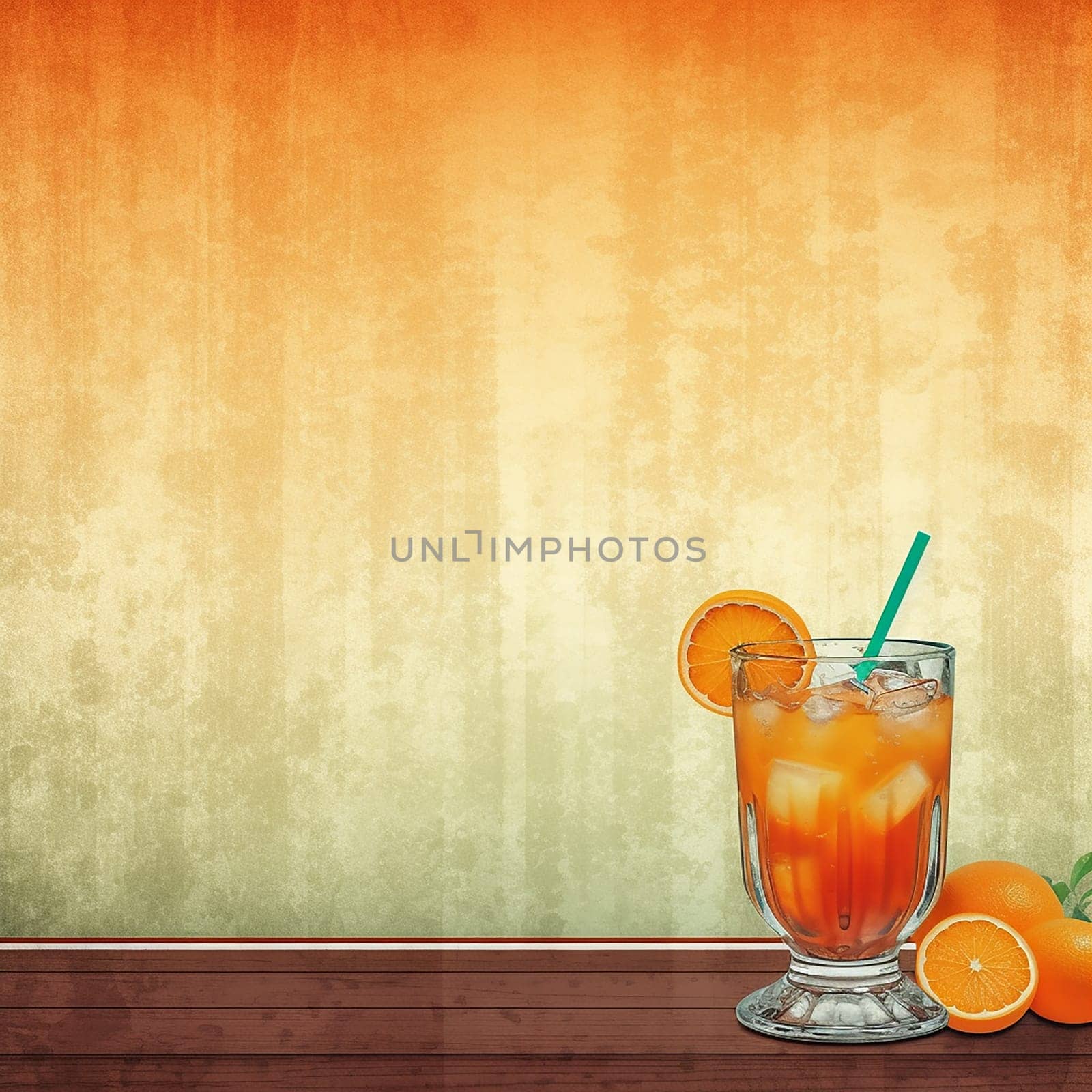 Refreshing orange cocktail on vintage background.