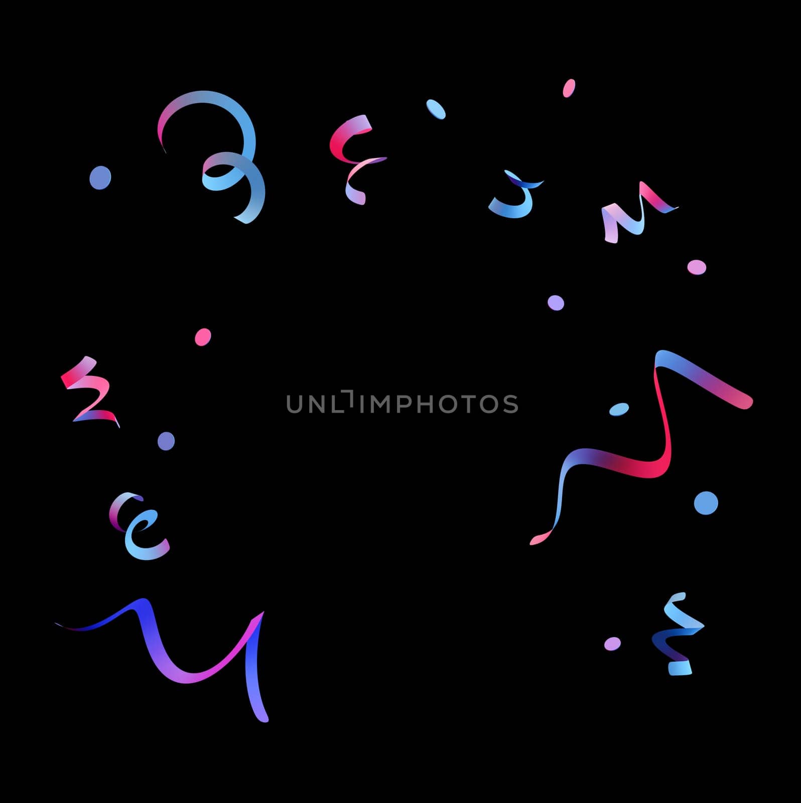 Vibrant, multicolored confetti on black background, ideal for festive designs, celebration themes, or dynamic backdrops in various creative projects. Colorful particles, close up view. Cut out. 3D