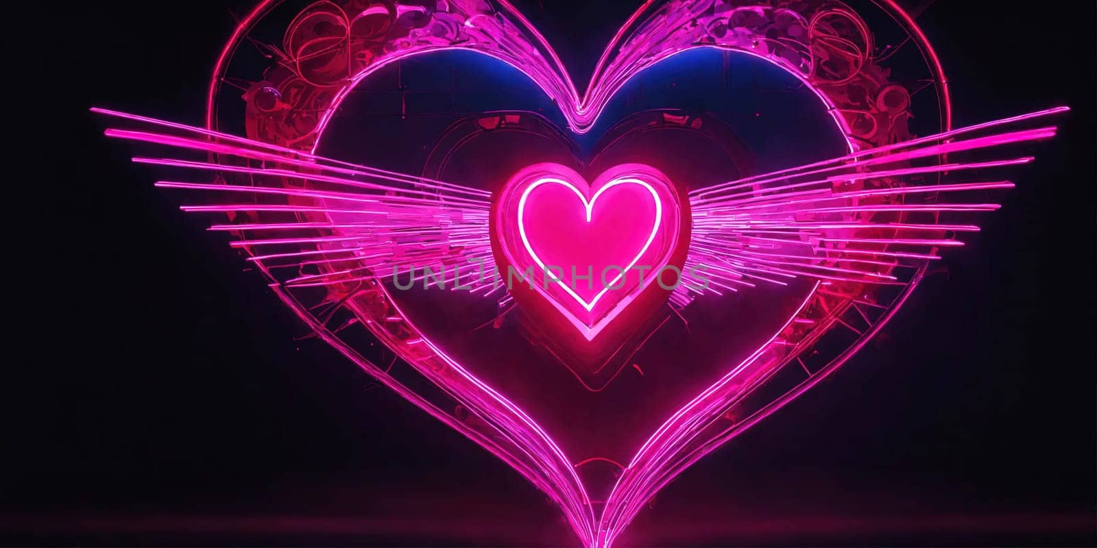 Neon hearts for Valentine's day. Generative AI by gordiza