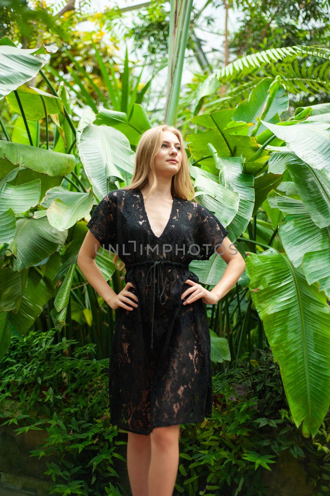 Beautiful young woman wearing summer clothes on tropical resort by OleksandrLipko