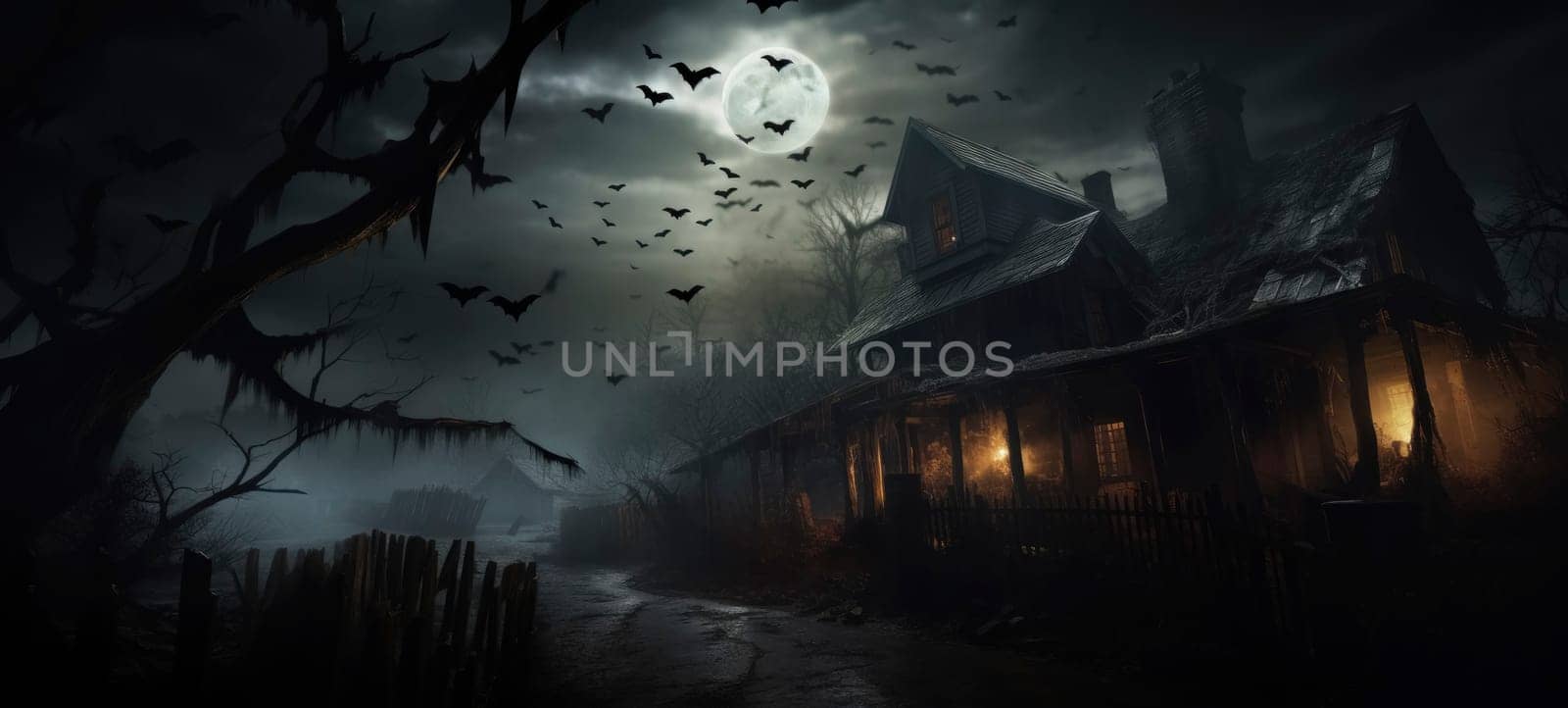 Abandoned House with Bats at Night by andreyz