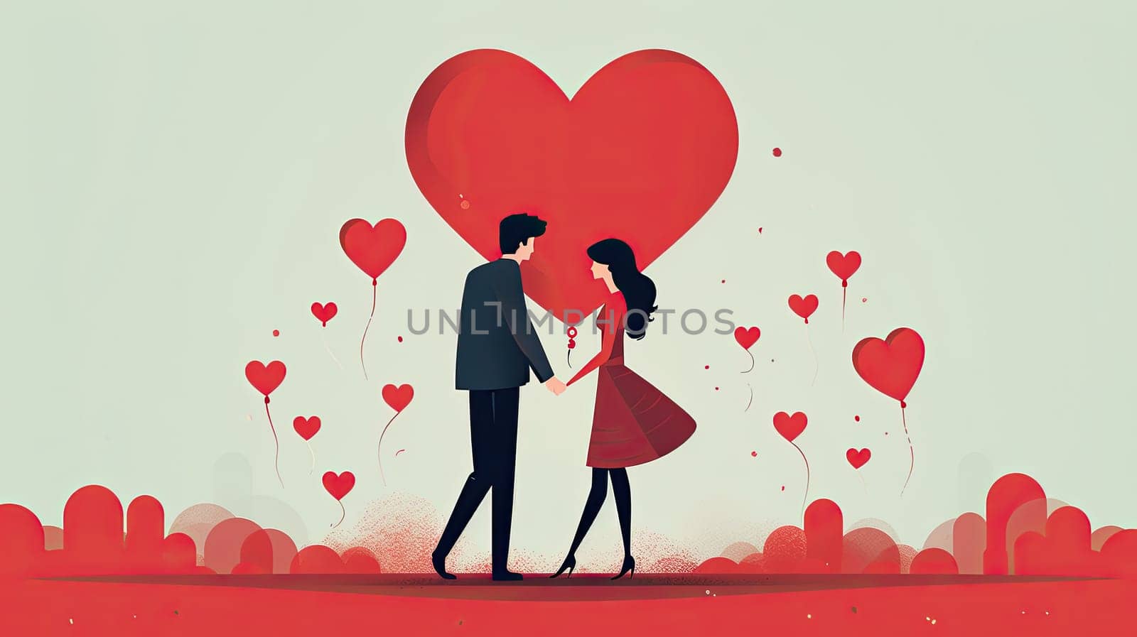 Woman and men hug with heart icon on the background, valentine concept by Kadula