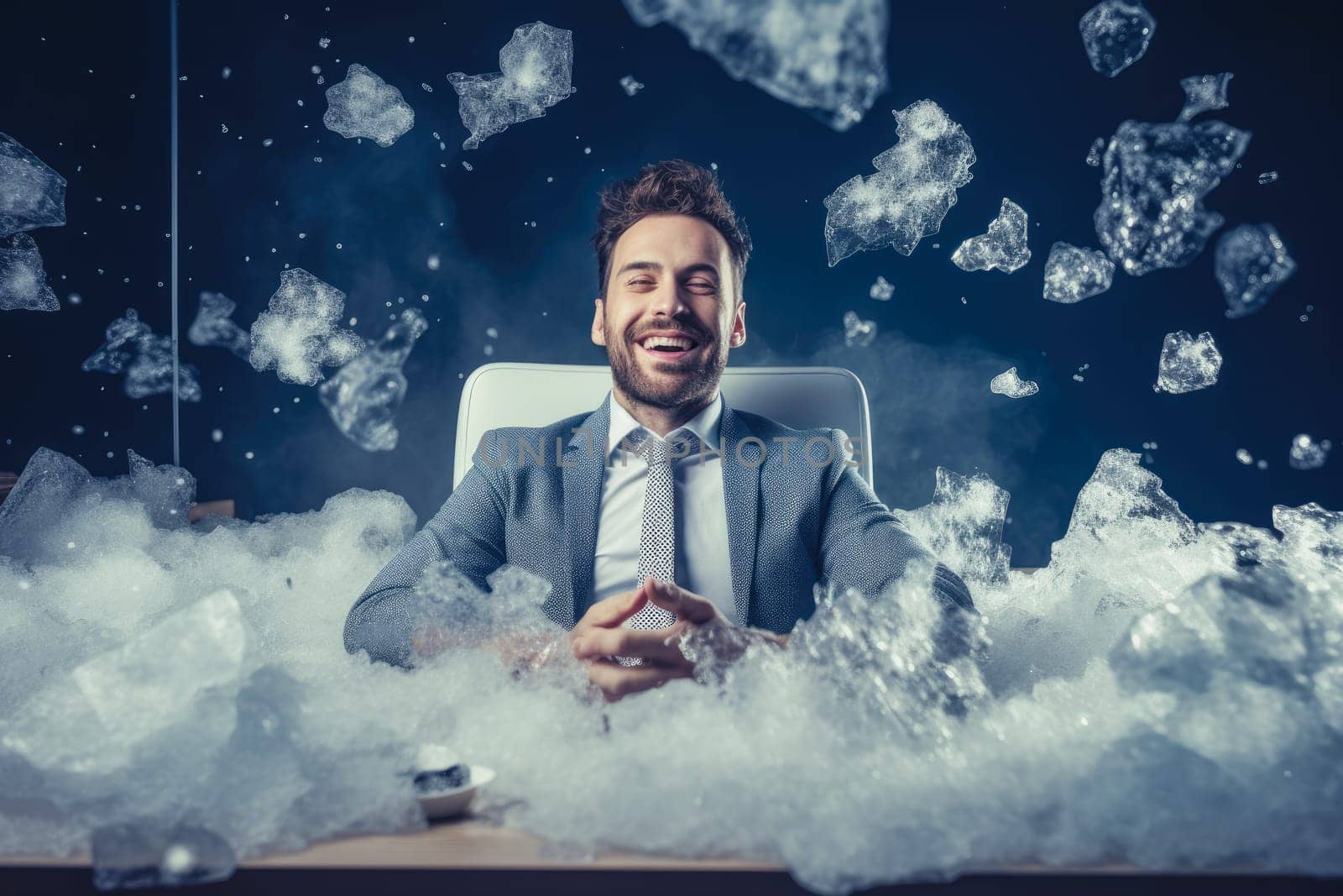 Calm happy and relax businessman in frost office room comeliness