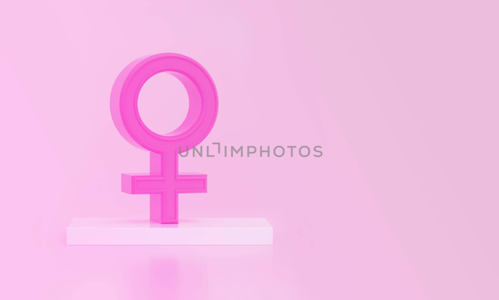 Female symbol on podium, 3D illustration. Women's equality rights. International Women's Day.